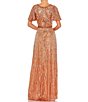 Color:Copper - Image 2 - Sequin V-Neck Short Butterfly Sleeve Gown