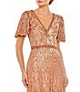 Color:Copper - Image 3 - Sequin V-Neck Short Butterfly Sleeve Gown