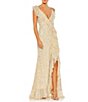 Color:Nude - Image 1 - Sequin V-Neck Sleeveless Cascading Wrap Ruffle Gown