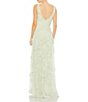 Color:Sage - Image 2 - Sequin V-Neck Sleeveless Scallop Ruffle Tiered Gown