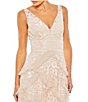 Color:Blush - Image 3 - Sequin V-Neck Sleeveless Scallop Ruffle Tiered Gown