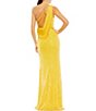 Color:Lemon - Image 2 - Sequined Asymmetrical One Shoulder Sleeveless Strappy Open Back Detail Thigh High Slit Gown