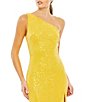 Color:Lemon - Image 3 - Sequined Asymmetrical One Shoulder Sleeveless Strappy Open Back Detail Thigh High Slit Gown