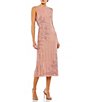 Color:Rose - Image 1 - Sleeveless Floral Beaded Striped Sequin Sheath Midi Dress