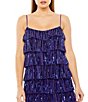 Color:Cobalt - Image 3 - Spaghetti Strap Tiered Sequin Shift Dress
