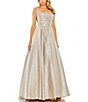 Color:Oyster - Image 1 - Square Neck Sleeveless Metallic Pleated Ball Gown