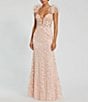 Color:Peach - Image 1 - Sweetheart Neck Sleeveless Spaghetti Strap Feather Trim Sheer Applique Bustier Mermaid Gown