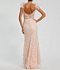 Color:Peach - Image 2 - Sweetheart Neck Sleeveless Spaghetti Strap Feather Trim Sheer Applique Bustier Mermaid Gown