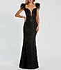 Color:Black - Image 1 - Sweetheart Neck Sleeveless Spaghetti Strap Feather Trim Sheer Applique Bustier Mermaid Gown