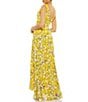 Color:Yellow Multi - Image 2 - V-Neck Floral Print Sleeveless Chiffon Side Slit A-Line Gown