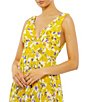 Color:Yellow Multi - Image 3 - V-Neck Floral Print Sleeveless Chiffon Side Slit A-Line Gown
