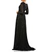 Color:Black - Image 2 - Long Sleeve V-Neck Sequin A-Line Gown