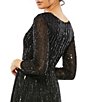 Color:Black - Image 4 - Long Sleeve V-Neck Sequin A-Line Gown