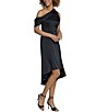 Color:Black - Image 3 - Asymmetric Neck One Shoulder Charmeuse High-Low A-Line Midi Dress