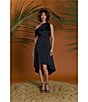 Color:Black - Image 4 - Asymmetric Neck One Shoulder Charmeuse High-Low A-Line Midi Dress