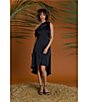 Color:Black - Image 5 - Asymmetric Neck One Shoulder Charmeuse High-Low A-Line Midi Dress