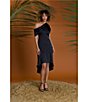 Color:Black - Image 6 - Asymmetric Neck One Shoulder Charmeuse High-Low A-Line Midi Dress