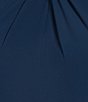 Color:Navy - Image 4 - Asymmetrical Hemline Crepe Short Sleeve Twisted Mock Neck Stretch Midi Dress