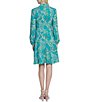 Color:Seafoam/Green - Image 2 - Bubble Crepe Floral Embroidery Tie Neck Long Sleeve Dress
