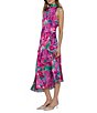 Color:Aqua/Pink - Image 3 - Charmeuse Floral Cowl Mock Neck Sleeveless Asymmetrical Hem Midi Dress