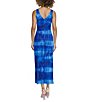 Color:Sky Denim Blue - Image 2 - Compact Mesh Printed V-Neck Sleeveless Waist Detail Midi Dress