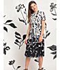 Color:Ivory/Black - Image 4 - Contrast Print Stretch Crepe Crew Neck Short Sleeve Tiered Ruffle Hem Midi Dress