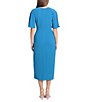 Color:Bright Blue - Image 2 - Draped Faux Wrap Short Flutter Sleeve Surplice V-Neck Pebble Crepe Midi Dress
