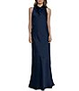 Color:Navy - Image 1 - Draped Mock Neck Charmeuse Aline Gown
