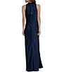 Color:Navy - Image 2 - Draped Mock Neck Charmeuse Aline Gown