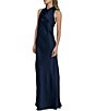 Color:Navy - Image 3 - Draped Mock Neck Charmeuse Aline Gown