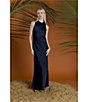 Color:Navy - Image 4 - Draped Mock Neck Charmeuse Aline Gown