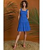 Color:Denim Blue - Image 4 - Eyelet Gingham Print Square Neck Sleeveless Tiered Dress