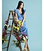 Color:Marina Blue - Image 3 - Eyelet Ruffle Cap Sleeve Tiered Hem V-Neck Midi Dress