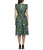 Color:Lavender/Green Multi - Image 2 - Floral Embroidered Ruffle Trim Sleeveless A-Line Midi Dress