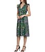 Color:Lavender/Green Multi - Image 3 - Floral Embroidered Ruffle Trim Sleeveless A-Line Midi Dress