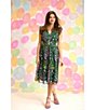 Color:Lavender/Green Multi - Image 4 - Floral Embroidered Ruffle Trim Sleeveless A-Line Midi Dress
