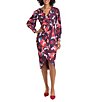 Color:Wine/Coral - Image 3 - Floral Print Long Sleeve Surplice V-Neck Faux Wrap Dress