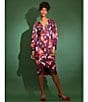 Color:Wine/Coral - Image 4 - Floral Print Long Sleeve Surplice V-Neck Faux Wrap Dress