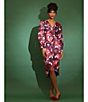 Color:Wine/Coral - Image 5 - Floral Print Long Sleeve Surplice V-Neck Faux Wrap Dress
