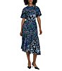 Color:Black/Blue - Image 1 - Floral Stretch Crepe Jewel Neckline Short Flutter Sleeve Midi Dress