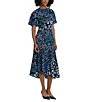 Color:Black/Blue - Image 3 - Floral Stretch Crepe Jewel Neckline Short Flutter Sleeve Midi Dress