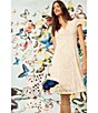 Color:Whisper White - Image 6 - Laser Cut Crepe V-Neck Short Sleeve Knee Length A-Line Dress