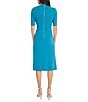 Color:Blue Bonnet - Image 2 - Mock Neck Short Sleeve Draped Midi Sheath Dress