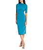 Color:Blue Bonnet - Image 3 - Mock Neck Short Sleeve Draped Midi Sheath Dress