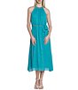 Color:Turquoise - Image 1 - Riverside Stripe Burnout Halter Neck Sleeveless Chain Belt Midi Dress