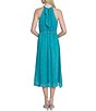 Color:Turquoise - Image 2 - Riverside Stripe Burnout Halter Neck Sleeveless Chain Belt Midi Dress