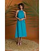 Color:Turquoise - Image 4 - Riverside Stripe Burnout Halter Neck Sleeveless Chain Belt Midi Dress