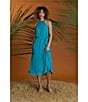 Color:Turquoise - Image 5 - Riverside Stripe Burnout Halter Neck Sleeveless Chain Belt Midi Dress