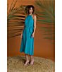 Color:Turquoise - Image 6 - Riverside Stripe Burnout Halter Neck Sleeveless Chain Belt Midi Dress