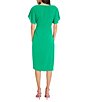 Color:Bright Jade - Image 2 - Crew Neck Short Dolman Sleeve Faux Wrap Midi Sheath Dress